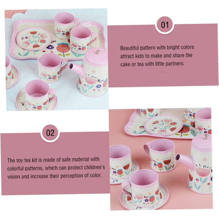 ست چای خوری فلزی کیفی رنگ صورتی کرم - Image 11