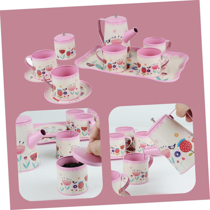 ست چای خوری فلزی کیفی رنگ صورتی کرم - Image 2