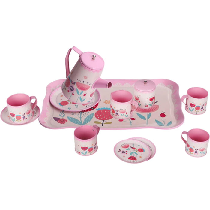 ست چای خوری فلزی کیفی رنگ صورتی کرم - Image 6