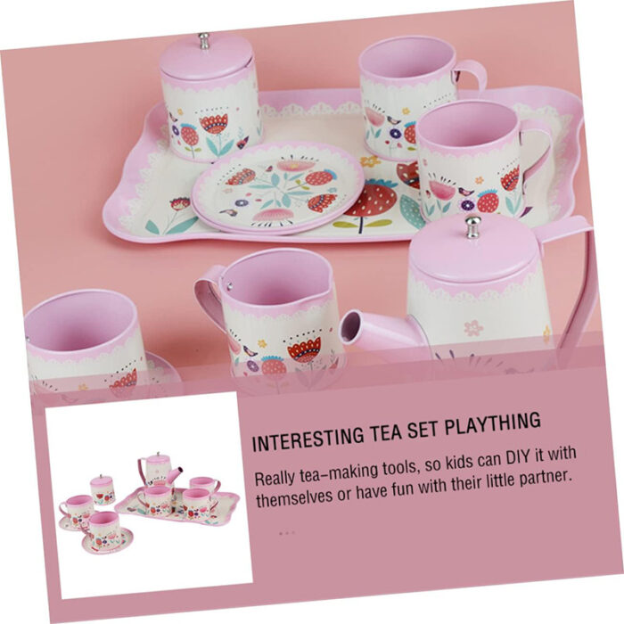 ست چای خوری فلزی کیفی رنگ صورتی کرم - Image 3