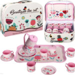 ست چای خوری فلزی کیفی رنگ صورتی کرم